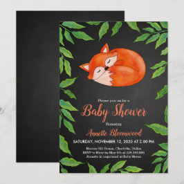 Invitación Pizarra | Fox | Hojas | Woodland Baby Shower