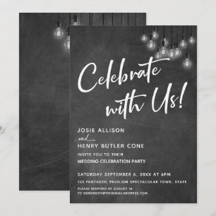 Invitación Pizarra Luces Edison Modernas Celebra con Nosotros