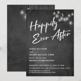 Invitación Pizarra Luces Edison Modernas Felices Para Siempre