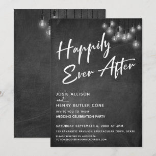 Invitación Pizarra Luces Edison Modernas Felices Para Siempre