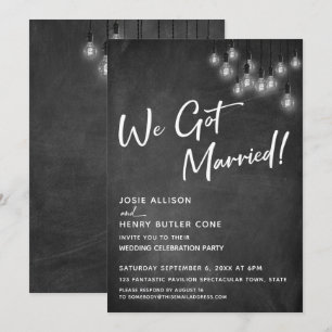 Invitación Pizarra Luces Edison Modernas Nos Casamos