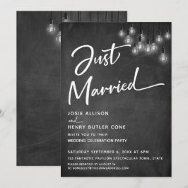 Invitación Pizarra Luces Edison Modernos Recién Casados
