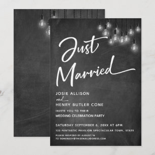 Invitación Pizarra Luces Edison Modernos Recién Casados