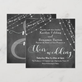 Invitación Pizarra Luz Blanca Cuerdas Caligrafía Boda