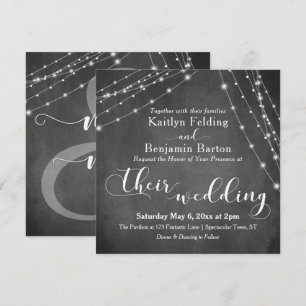Invitación Pizarra Luz Blanca Cuerdas Caligrafía Boda