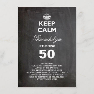 Invitación Pizarra Mantén la Calma Feliz Cumpleaños Divertido