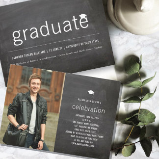 Invitación Pizarra Minimal Foto Graduado Fiesta de Graduación