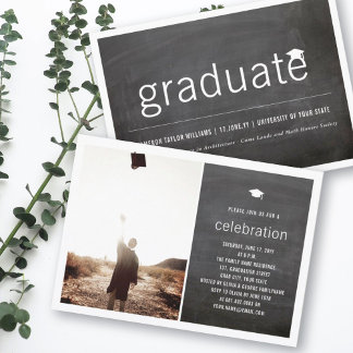 Invitación Pizarra Minimalista Foto Graduado Fiesta de Gradua
