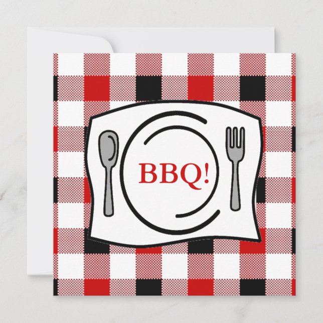 Invitación Pizarra negra roja de Gingham (Anverso)