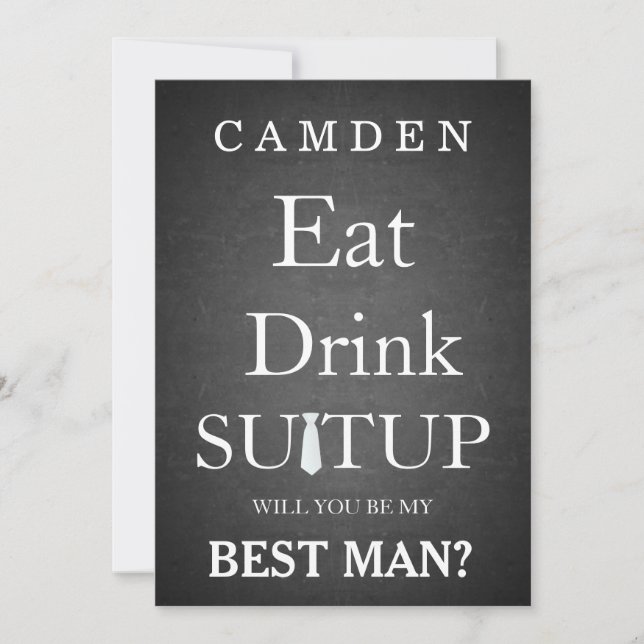 Invitación Pizarra negra Suitup usted será mi Bestman (Anverso)