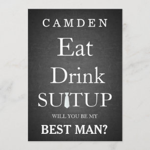 Invitación Pizarra negra Suitup usted será mi Bestman