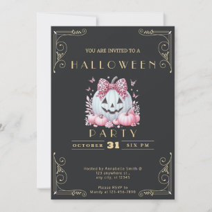 Invitación Pizarra Negra y Dorada Jack-O' Lantern Halloween