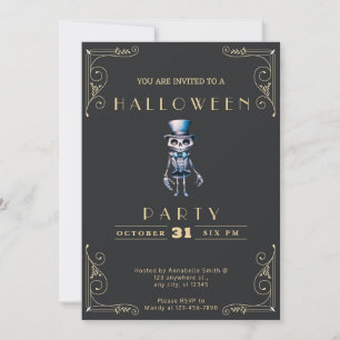Invitación Pizarra Negra y Esqueleto de Sombrero Alto de Hall