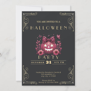 Invitación Pizarra Negra y Jack-O' Lantern de Halloween Dorad