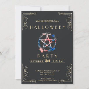 Invitación Pizarra negra y pentagrama dorado de Halloween
