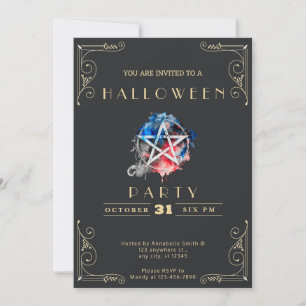Invitación Pizarra negra y pentagrama dorado de Halloween