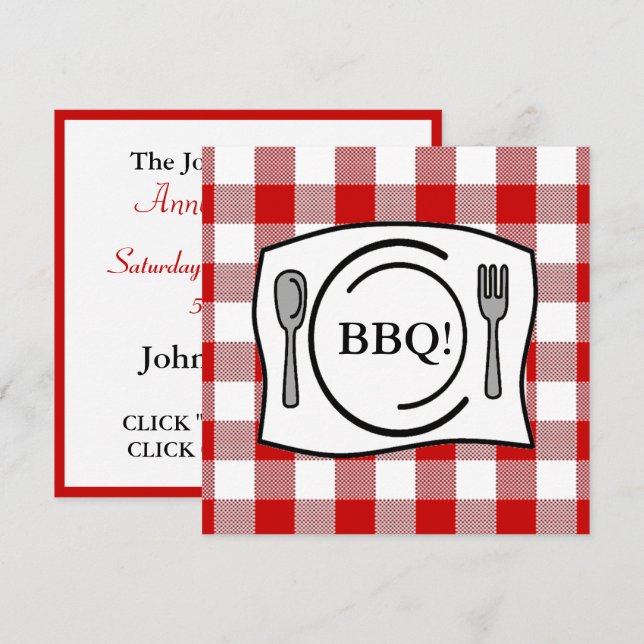 Invitación Pizarra roja de Gingham (Anverso / Reverso)
