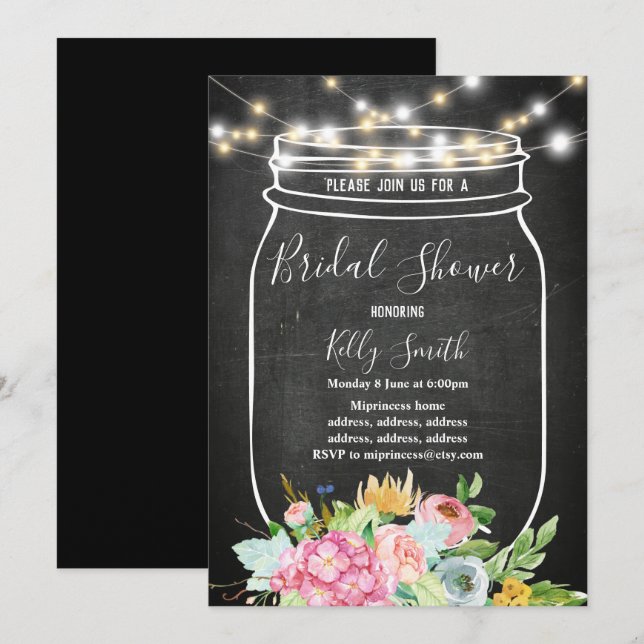 Invitación pizarra, tarro, ducha de novia (Anverso / Reverso)