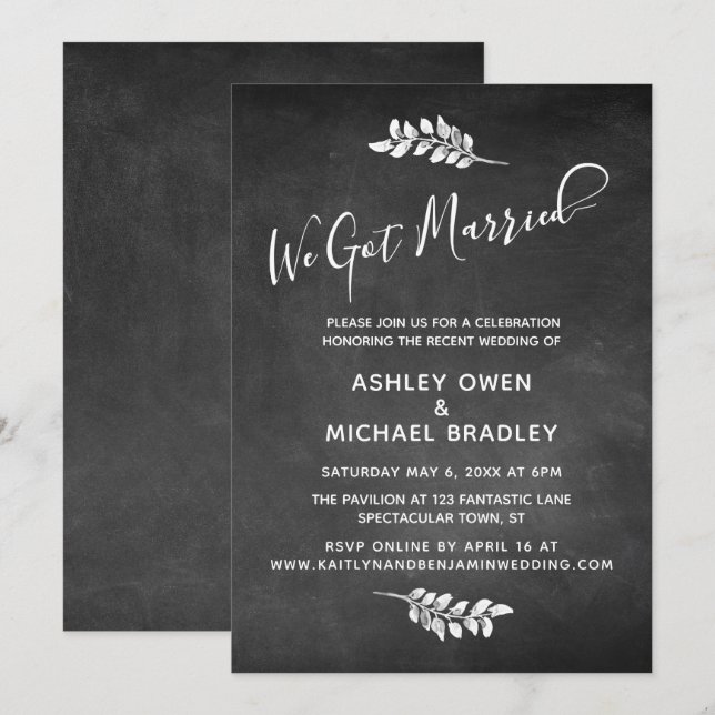 Invitación Pizarra y Botánica Nuestra Recepción de Boda (Anverso / Reverso)