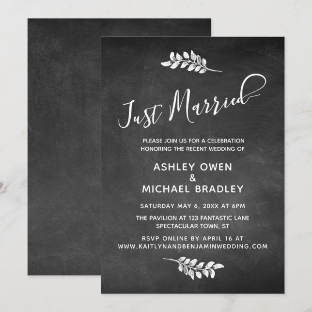 Invitación Pizarra y Botánica Recepción de recién casados (Anverso / Reverso)