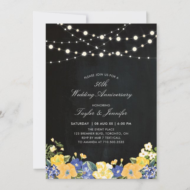Invitación Pizarra y luces de cuerda 50 Aniversario de bodas (Anverso)