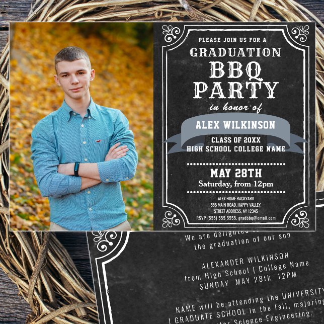 Invitación Pizarras rusticas Sencilla Graduación de Foto BBQ (Subido por el creador)