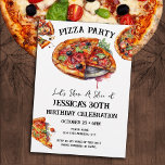 Invitación Pizza 40.º Fiesta de cumpleaños<br><div class="desc">invitaciones a una fiesta de pizza acuarela. Todo el texto es ajustable y fácil de cambiar para sus propias necesidades fiestas. Invitaciones para fiestas de cumpleaños para adultos,  invitaciones para descargar imprimibles,  ideas simples de fiestas para adultos informales.</div>