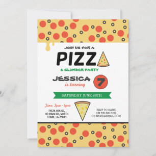 Invitación PIZZA - Alumnos de fiesta de cumpleaños durmiendo 