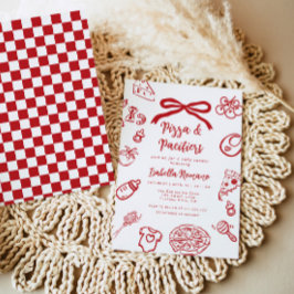 Invitación Pizza and pacifiers Italian theme Bow Baby Shower