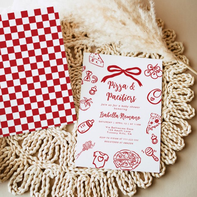 Invitación Pizza and pacifiers Italian theme Bow Baby Shower (Subido por el creador)