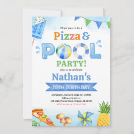 Invitación Pizza and Pool Birthday Party
