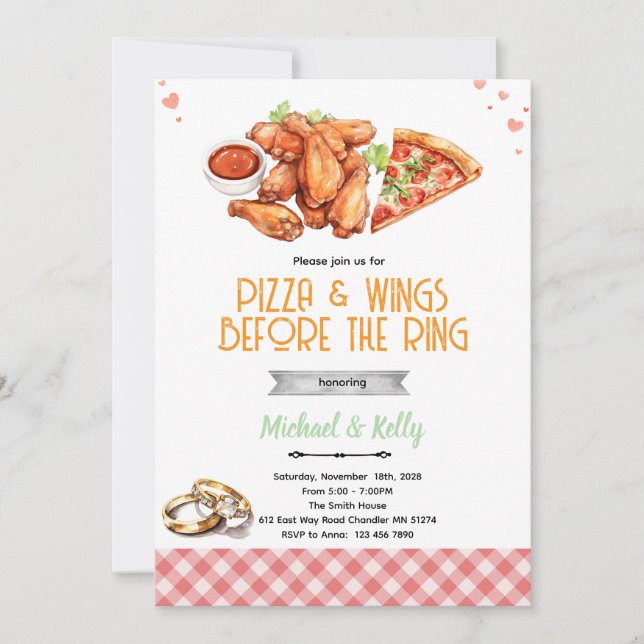 Invitación Pizza and Wings Before The Rings Invitation (Anverso)