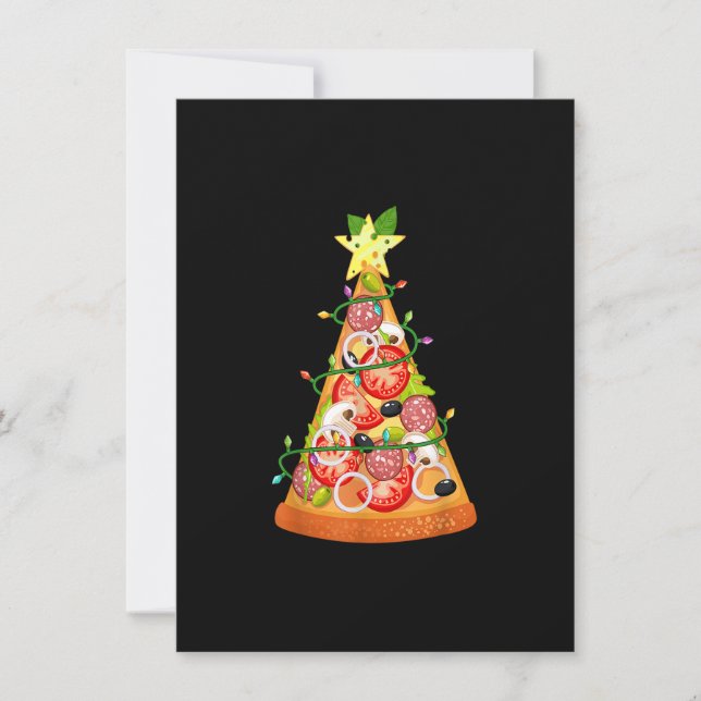 Invitación Pizza Árbol de Navidad Divertido Pizza Slice Luces (Anverso)
