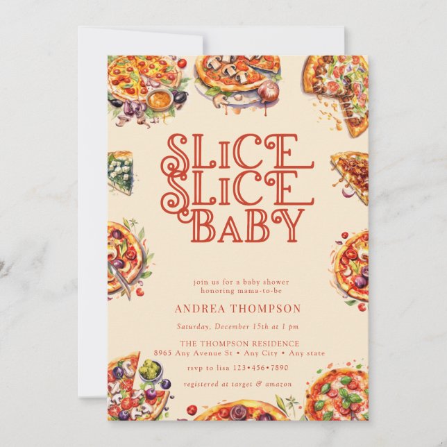 Invitación Pizza | Baraja | Baby Shower neutro en género (Anverso)