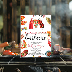 Invitación pizza bbq sauce bebé ducha