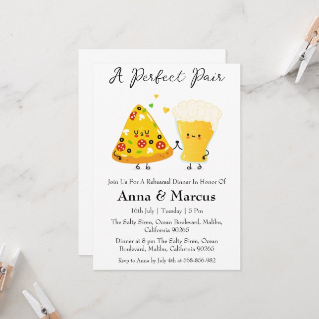 Invitación Pizza & Beer una cena de novias perfecta (Anverso/Reverso In Situ)