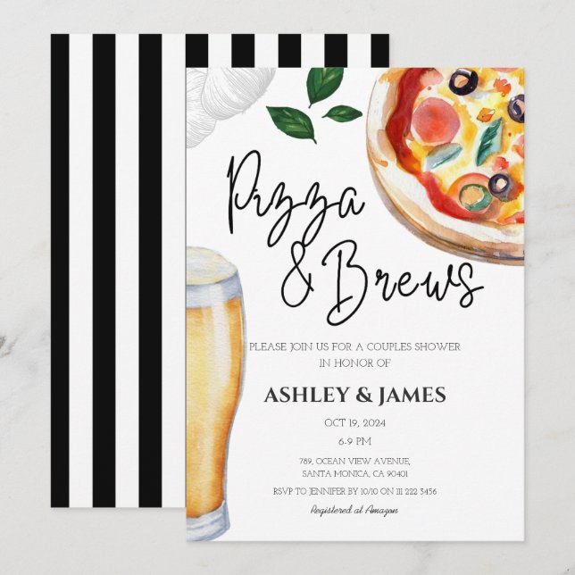 Invitación Pizza & Cerveza Brew Parejas Novias Ducha Matrimon (Anverso / Reverso)