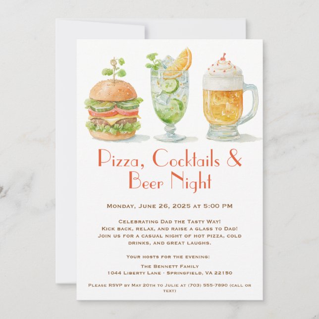 Invitación Pizza, cócteles y cerveza - Fiesta del Día del Pad (Anverso)