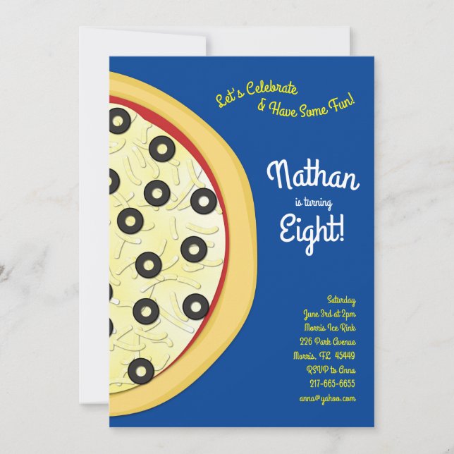 Invitación Pizza de aceitunas para fiesta de pizza  (Anverso)
