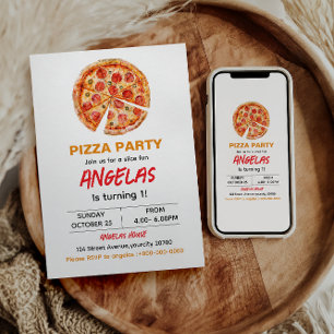 Invitación Pizza de bebé de rebanada moderna 1º cumpleaños