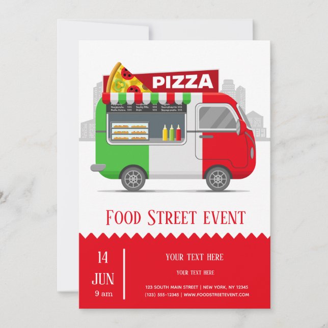 Invitación Pizza de camión de comida (Anverso)