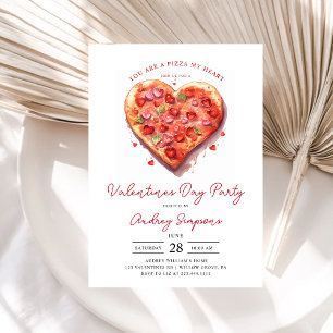 Invitación Pizza de corazón rosado moderna Fiesta de San Vale