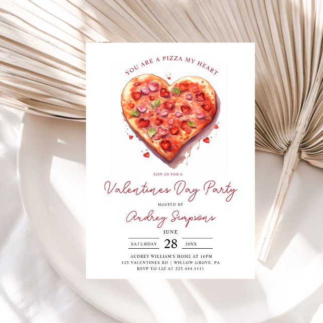 Invitación Pizza de corazón rosado moderna Fiesta de San Vale (Subido por el creador)