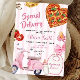 Invitación Pizza de entrega especial para baby shower de niña