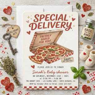 Invitación Pizza de Entrega Especial para Baby Shower Fresca