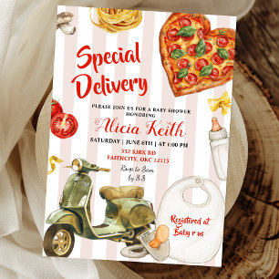 Invitación pizza de entrega especial para baby shower italian