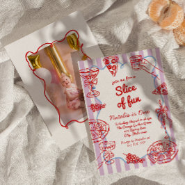 Invitación Pizza De Primera Mano Dibujó Parte De Fun Photo Bi