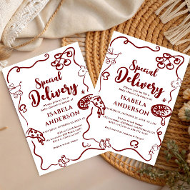 Invitación Pizza doodle special Delivery Baby Shower 