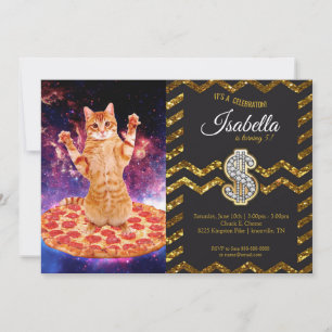 Invitación Pizza espacial gato