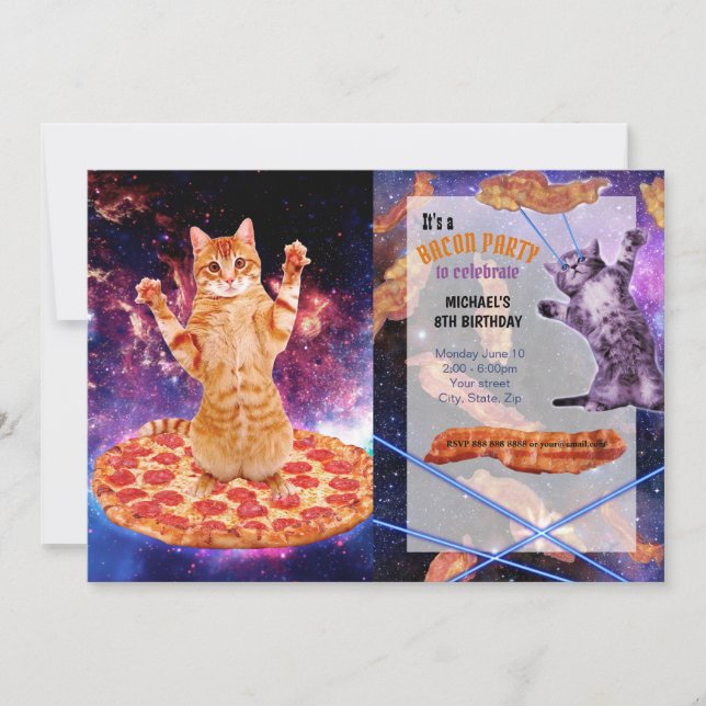 Invitación Pizza espacial gato (Anverso)